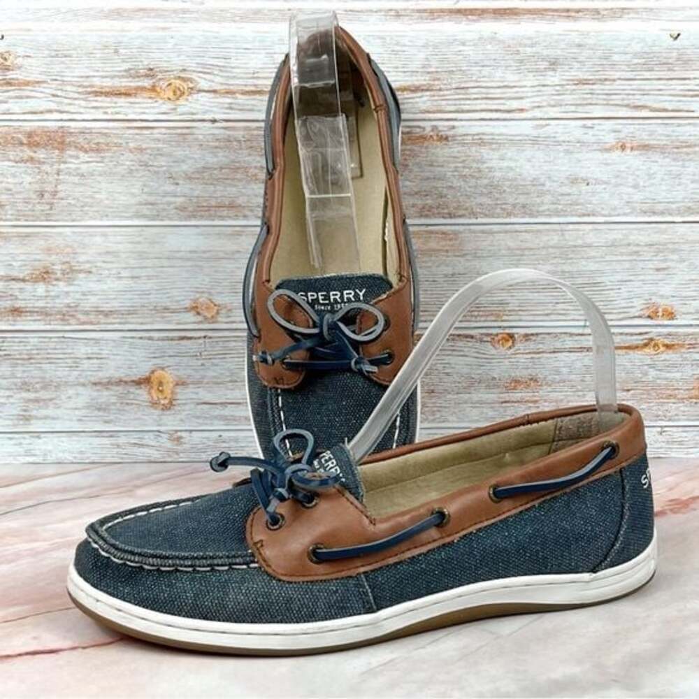 Sperry Firefish Top-Sider Blue Glitter Canvas w/Tan Leather trim